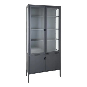Schwarzer ebuy24 Brisbane Vitrinenschrank mit 4 Türen und Glasböden.