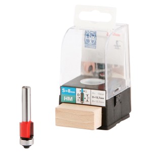 LUX HM-Bündigfräser 12,7 mm mit Kugellager im transparenten Kunststoffgehäuse.