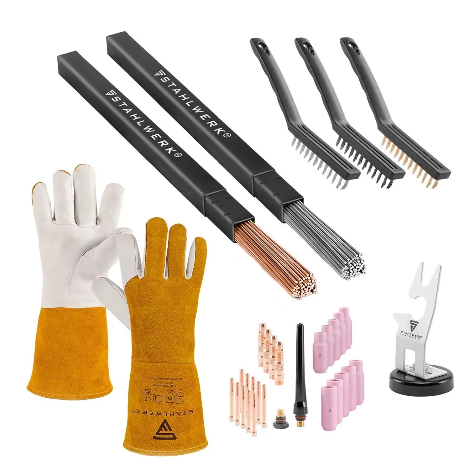 STAHLWERK WIG Zubehör Set Brennerhalter Mit Magnetfuß Drahtbürsten Set 220 MM
