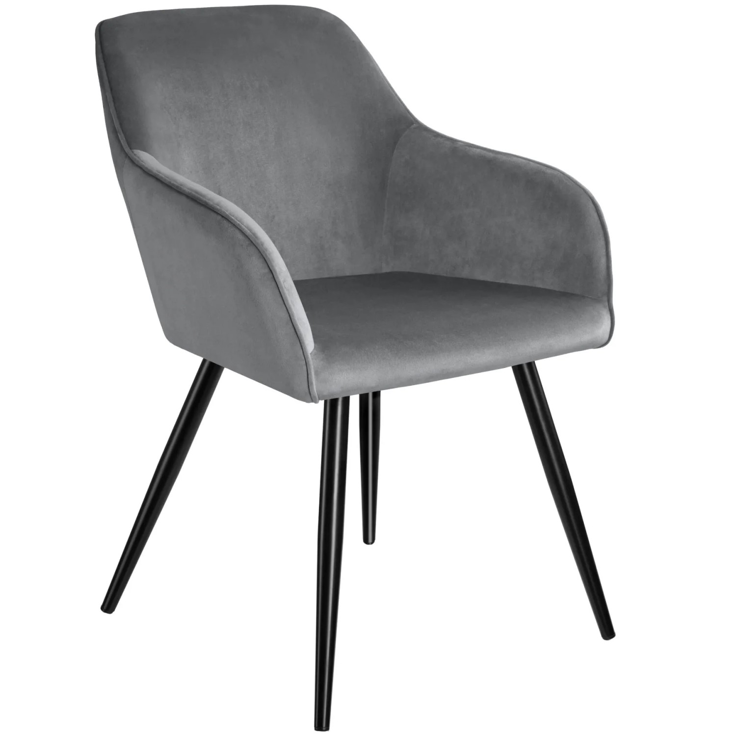 Tectake Esszimmerstuhl Marilyn Gepolstert  In Samtoptik Durchgehende Lehne  62 x 58 x 82 cm Grau Schwarz