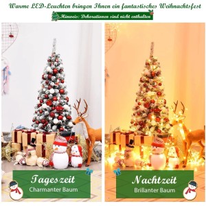 Costway Bleistift Weihnachtsbaum mit Schnee und Led-Leuchten 135cm