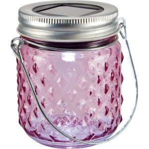 Pinkes Solar LED Glas, 7x8 cm, für stimmungsvolle Deko im Garten oder auf dem Balkon.