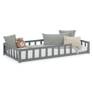 Homestyle4u Kinderbett Grau mit Rausfallschutz 90x200 cm Bodenbett 2928