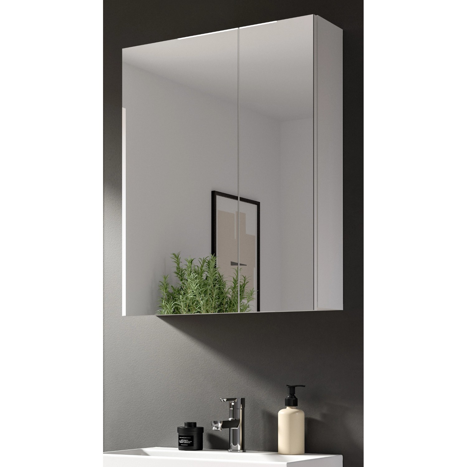 Inn.Furn Spiegelschrank Weiß 60 x 77 cm 2-türig Larik günstig online kaufen