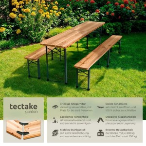 Tectake Bierzeltgarnitur Ralf 3 Teilig  Klappbar Tisch 220 x 50 5 x 77 5 cm  Bank 220 x 25 x 47 5 cm  220 x 50 50 x 77 50 cm Braun