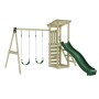 Rebo Spielturm Neapel Natur mit Rutsche, Kletterwand und Doppelschaukel aus Fichtenholz.