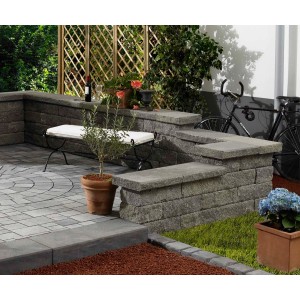 Bruchsteinmauer Grundelement in Grau-Nuanciert (50x25x15 cm) als Gartengestaltung.