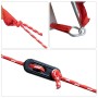 Rotes Abspannseil mit Spanner und Befestigungsring für das Tunnelzelt. Camping Zubehör.