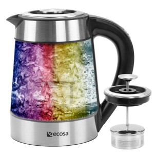 Ecosa Wasserkocher mit Teefilter, 1,7L, Temperatureinstellung, Edelstahl/Glas, LED-Beleuchtung.