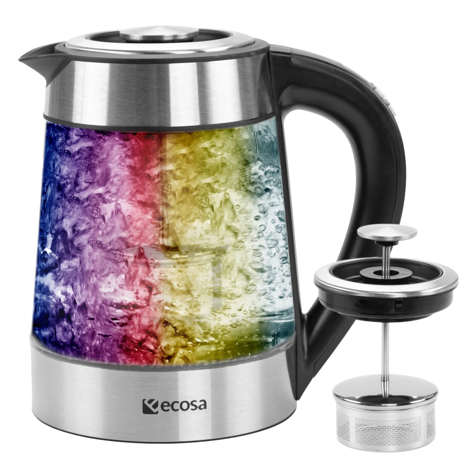ecosa Wasserkocher EO-650, 1.7 l, 2200 W, Temperatureinstellung,LED-Beleuchtung,Edelstahl,BPA-frei,Farbwechsel