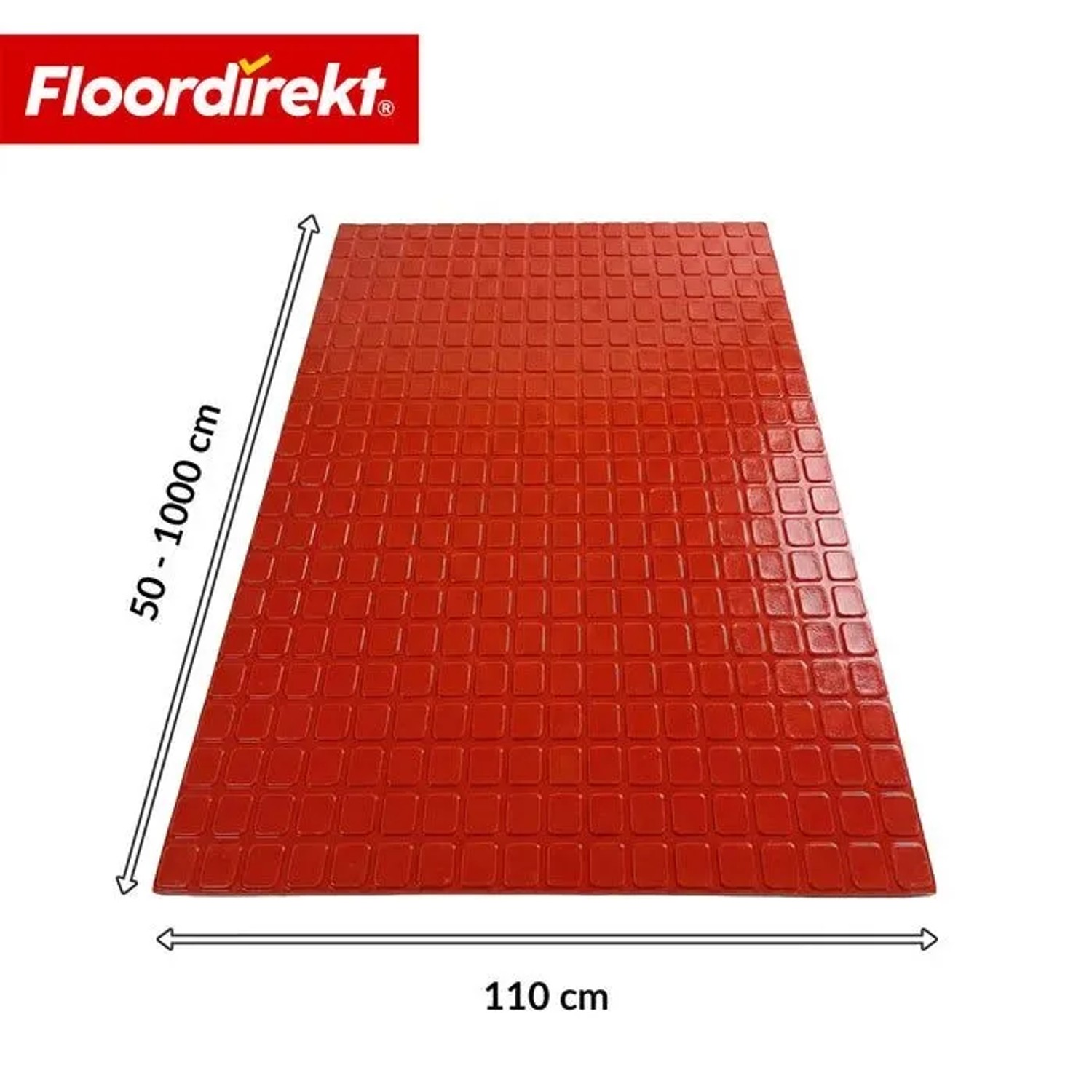 Roter PVC-Bodenbelag mit quadratischer Struktur, 110x350 cm, rutschfest.