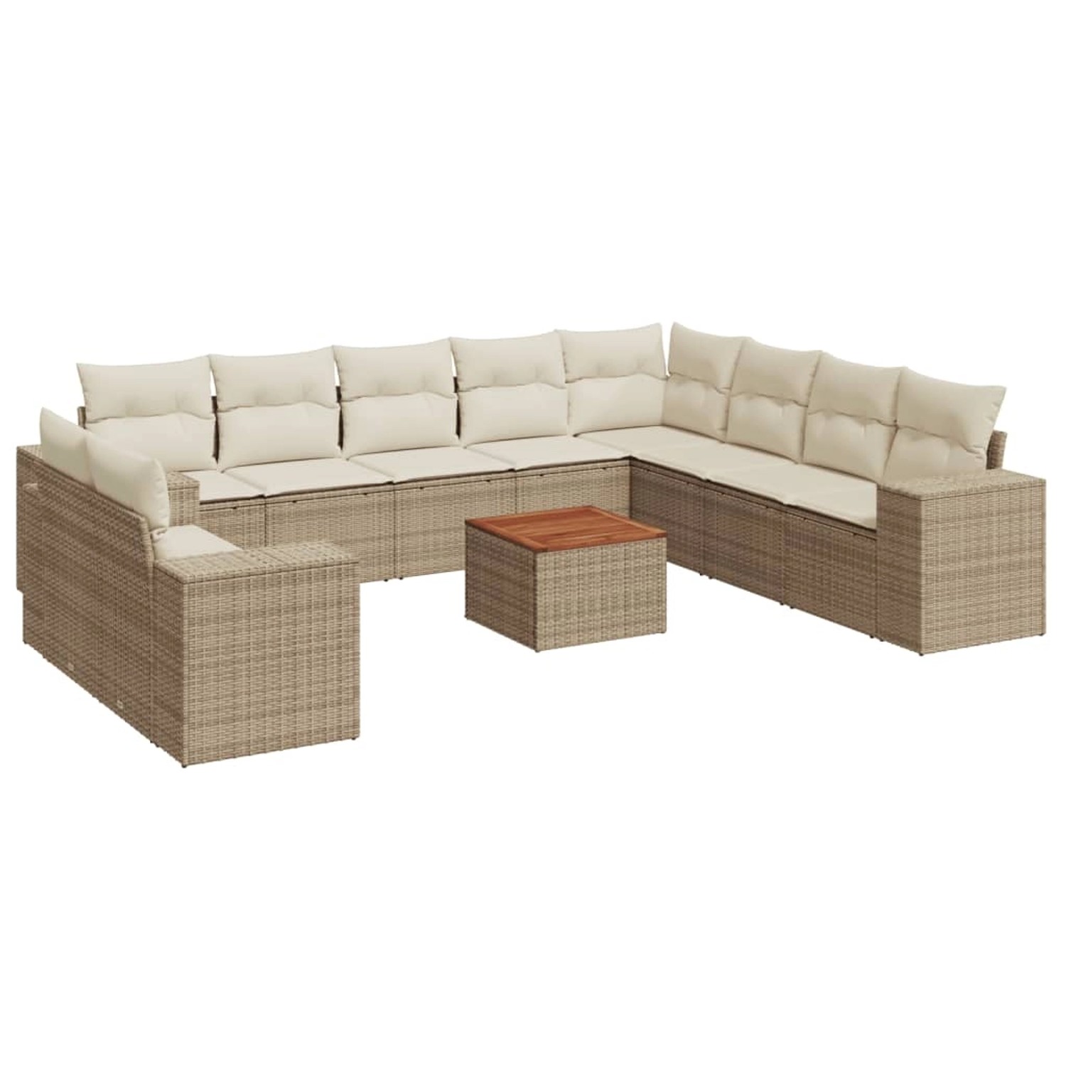 vidaXL 11-Tlg Garten-Sofagarnitur mit Kissen Beige Poly Rattan 3225519