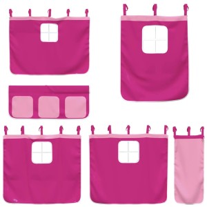 Rosa Kinderhochbett Vorhänge mit Fenster und Taschen für vidaXL Hochbett.