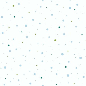 Helle Vliestapete mit blau-grünen Punkten für ein verspieltes Baby- und Kinderzimmer.