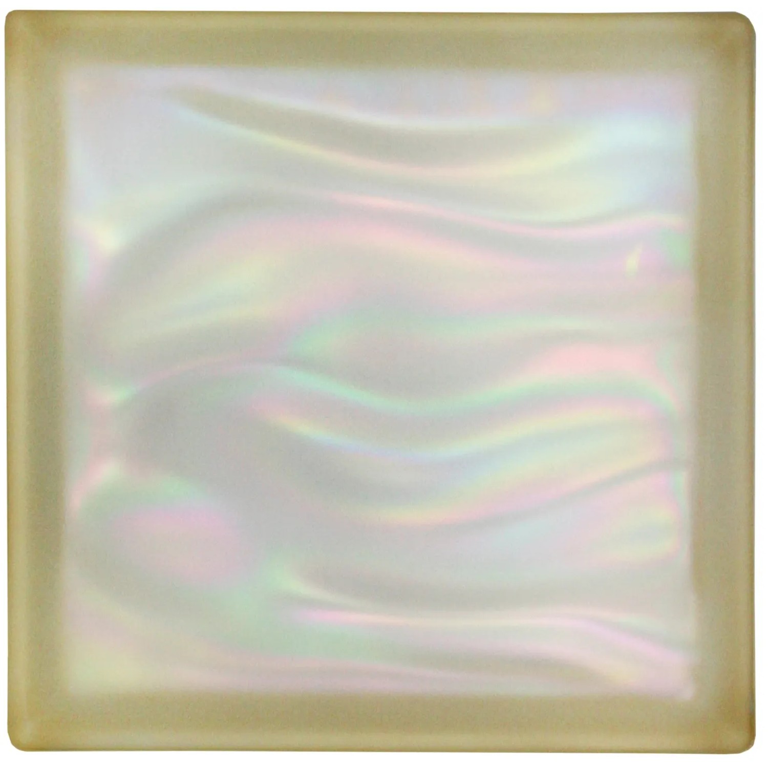 Glasstein Aqua Perlmutt Gold, 2-seitig satiniert, 19x19x8 cm. Ideal für Innen- und Außenbereich.
