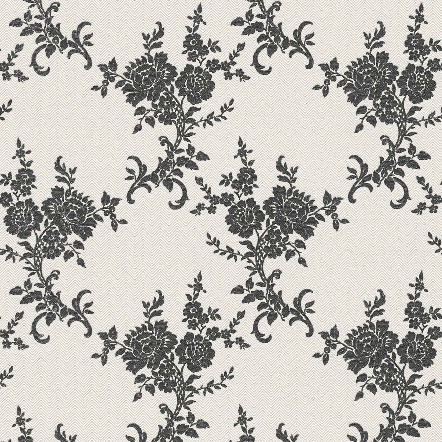 Barock Tapete Giulia in Weiß und Creme mit floralen Ornamenten für stilvolle Wände.