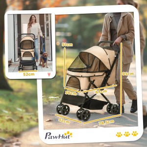PawHut Hundewagen in Braun mit Maßen, geeignet für kleine Hunde, ideal für Spaziergänge.