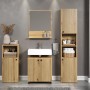 Trendteam Badmöbel-Set Pure Bliss: Standschrank, Waschtischunterschrank, Spiegelschrank in Artisan Eiche mit Rillen.