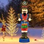 Große 185 cm Nussknacker Figur Soldat in blauer Uniform mit Trommel und leuchtenden LEDs für Weihnachtsdeko.