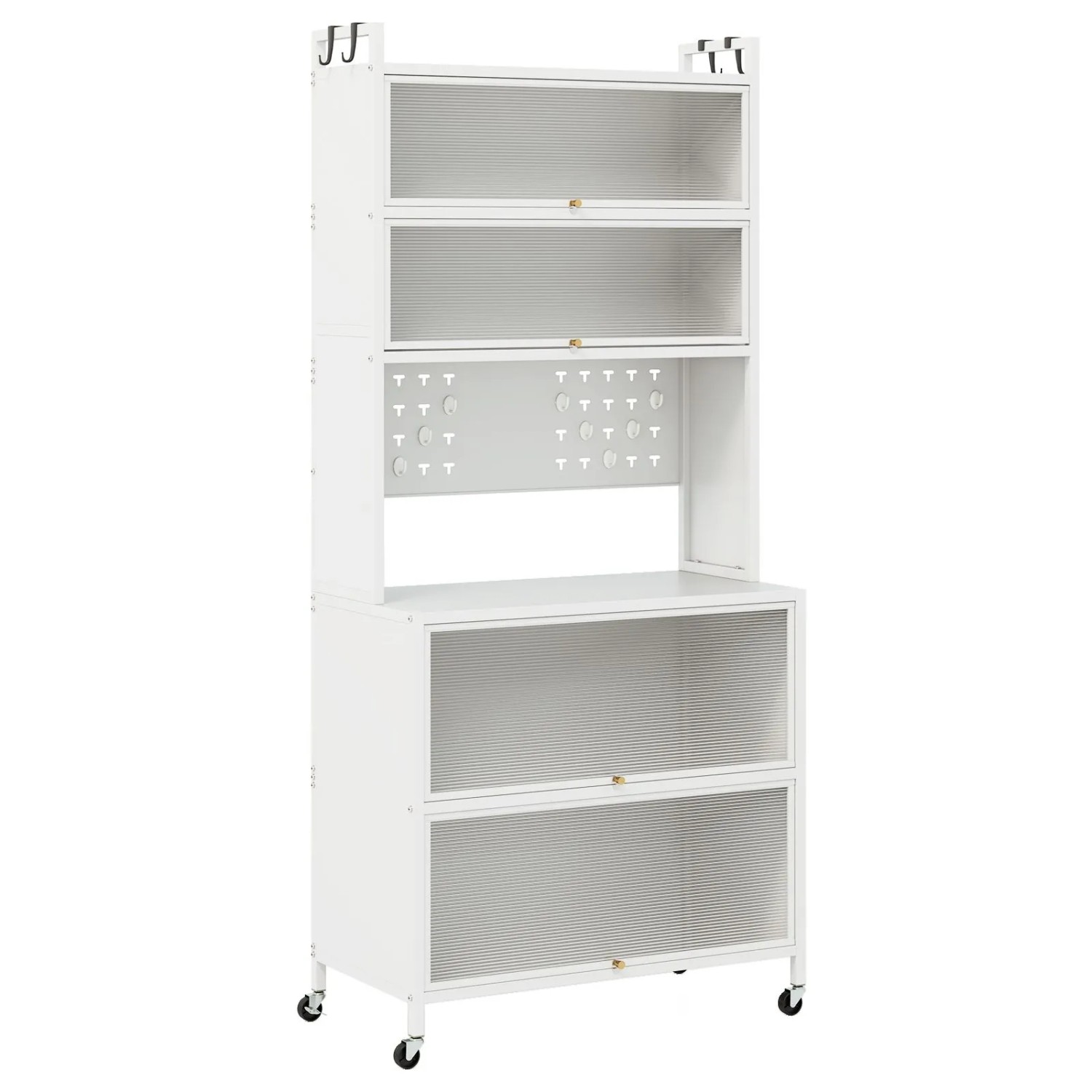 Costway Küchenregal mit Rollen Lochwand & Haken 80 x 40 x 182 cm Weiß