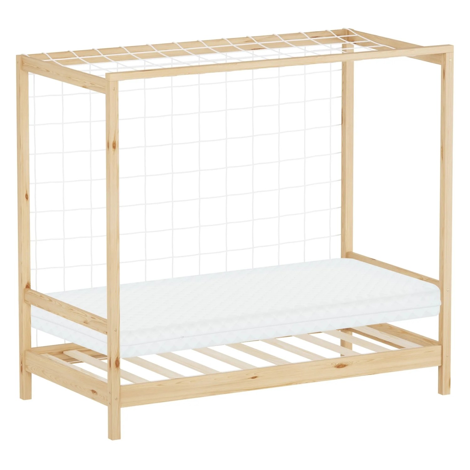 ML-Design Kinderbett Fußballtor 80x160 cm mit Matratze Natur Holz