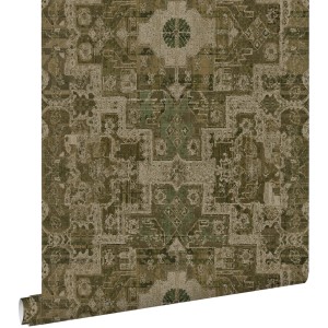 ESTAhome Tapete Orientalisches Kelim Patchwork Olivgrün 50 X 900 Cm 131359