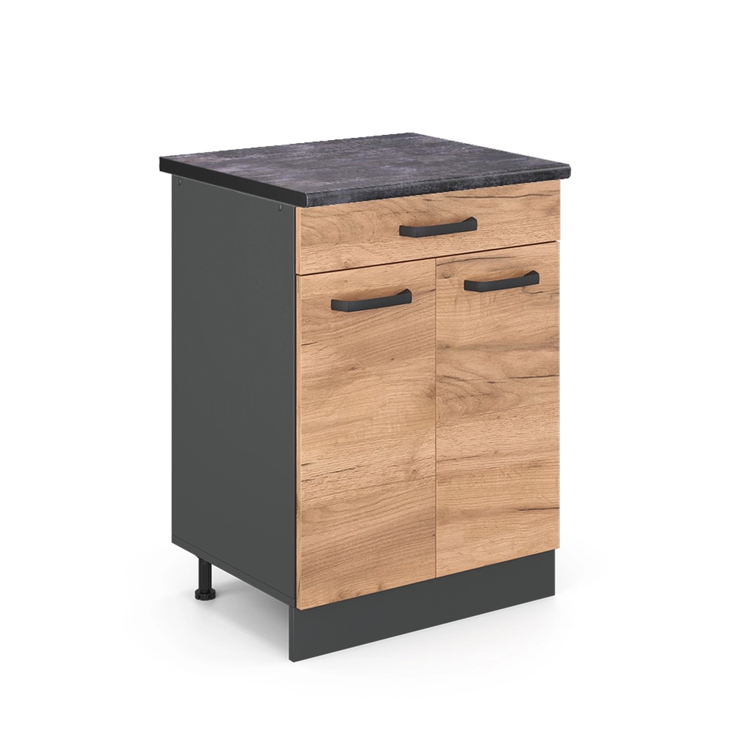 Vicco Küchenunterschrank R-Line Goldkraft Eiche/Anthrazit 60 cm AP Anthrazit mit Anthrazit Korpus