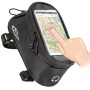 Schwarze Tectake Fahrradtasche mit Rahmenbefestigung und Touchdisplay für Smartphone.