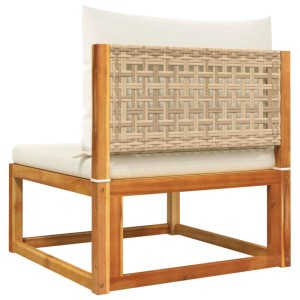 Gartenmöbel: Akazienholz Sofa mit Rattan und Kissen, Teil der 5-tlg. vidaXL Garnitur.