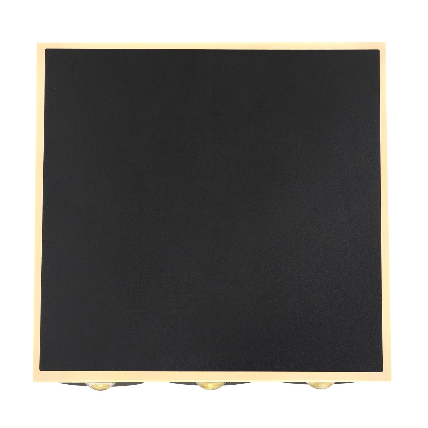 Quadratische, schwarze Globo LED-Wandleuchte Saidy (22x22 cm) mit goldfarbenem Rahmen.