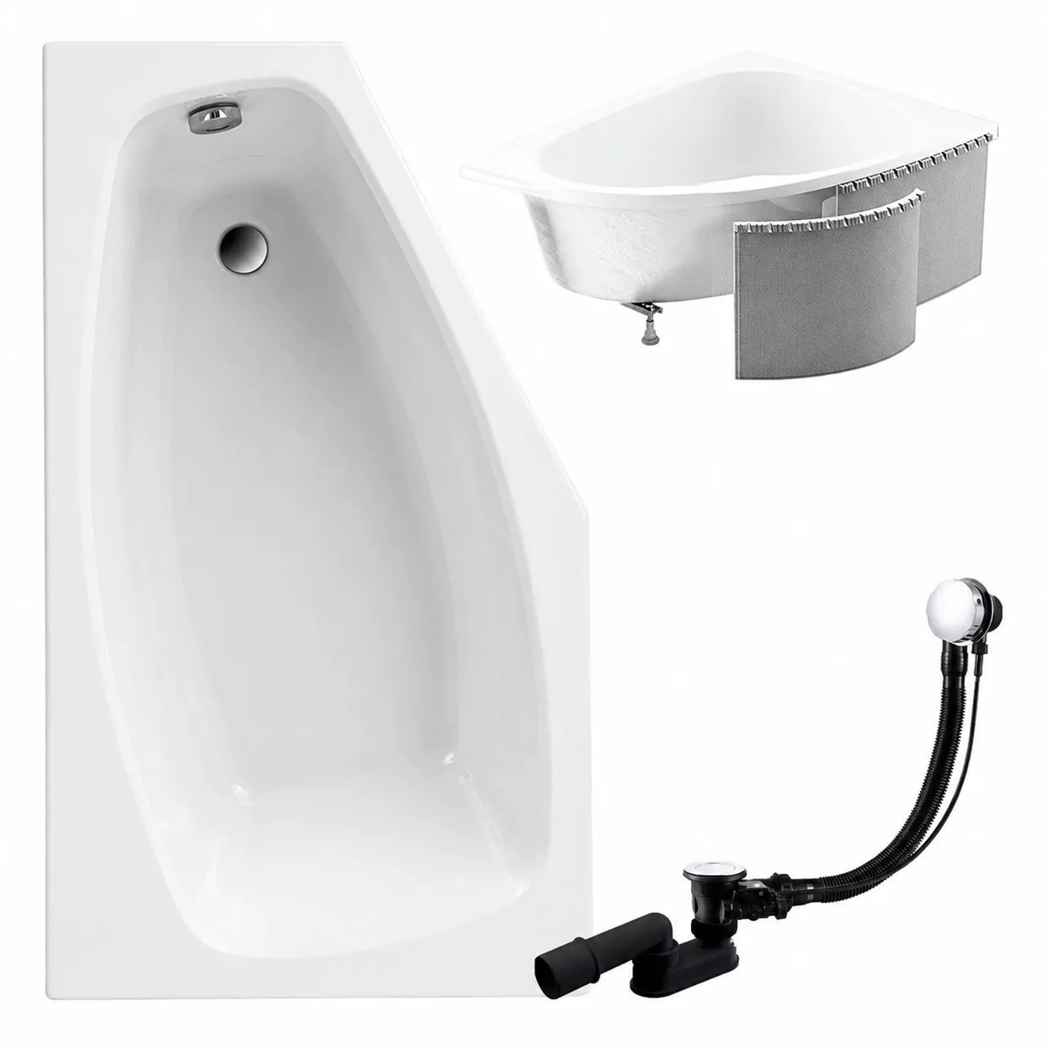 KOLMAN Badewanne Eckwanne 140 x 80 Cm Links Mit Styroporverkleidung Inkl. Ablauf Und Füße