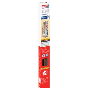 tesa Fliegengitter Alu Rahmen Comfort, braun, 150x140cm, Komplettbausatz für Fenster Insektenschutz.