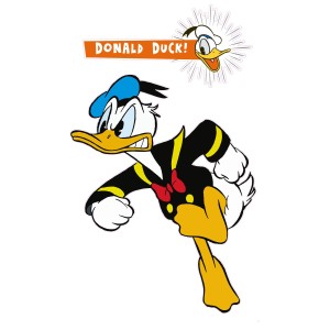 Wandtattoo: Donald Duck in Gelb, Blau und Schwarz-Weiß für Kinderzimmer.
