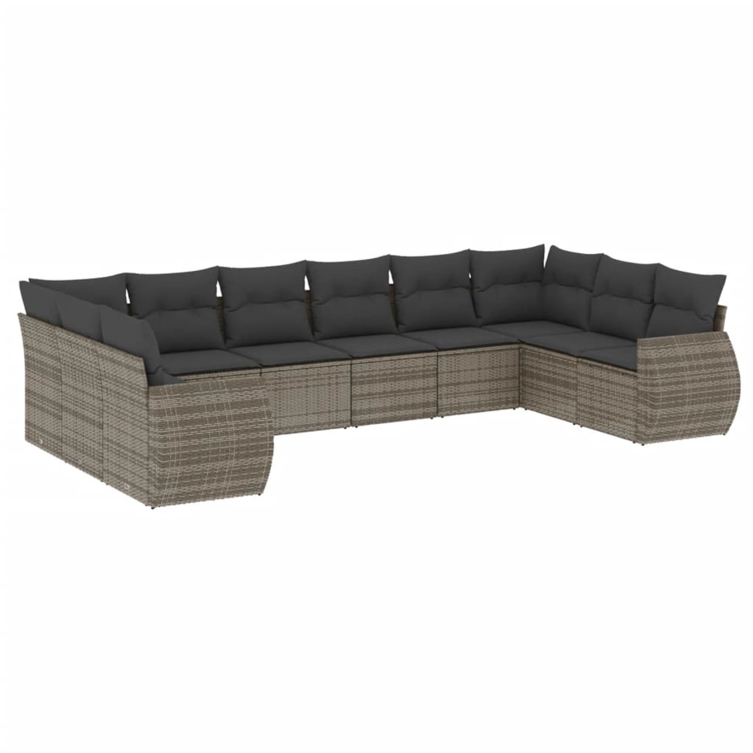 vidaXL 10-Tlg Garten-Sofagarnitur mit Kissen Grau Poly Rattan 3254207