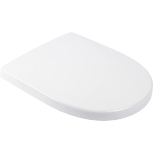 Weißer Calmwaters WC-Sitz Keramag Icon mit Absenkautomatik in D-Form.