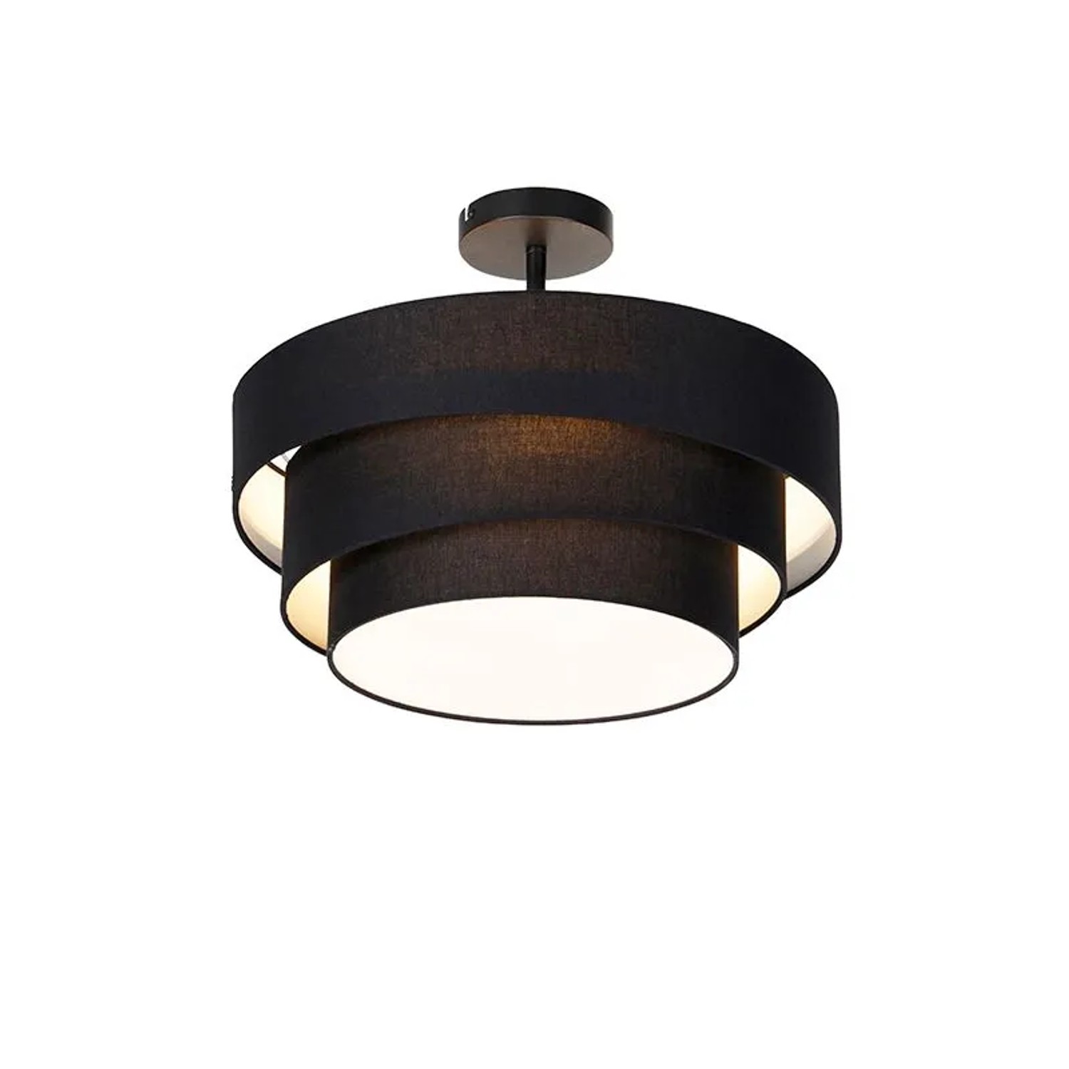 QAZQA Moderne Deckenleuchte Schwarz 45 cm 3-flammig Drum Trio