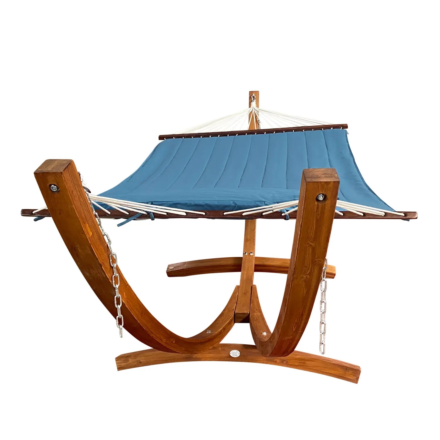 Axi Hängematte Hawaii Set mit blauem Stoff und Holzgestell für 2 Personen.