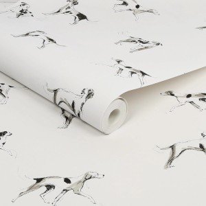 Joules Vliestapete Sketchy Dogs Crème Weiß, Rolle mit Hunde-Motiv für Wandgestaltung.