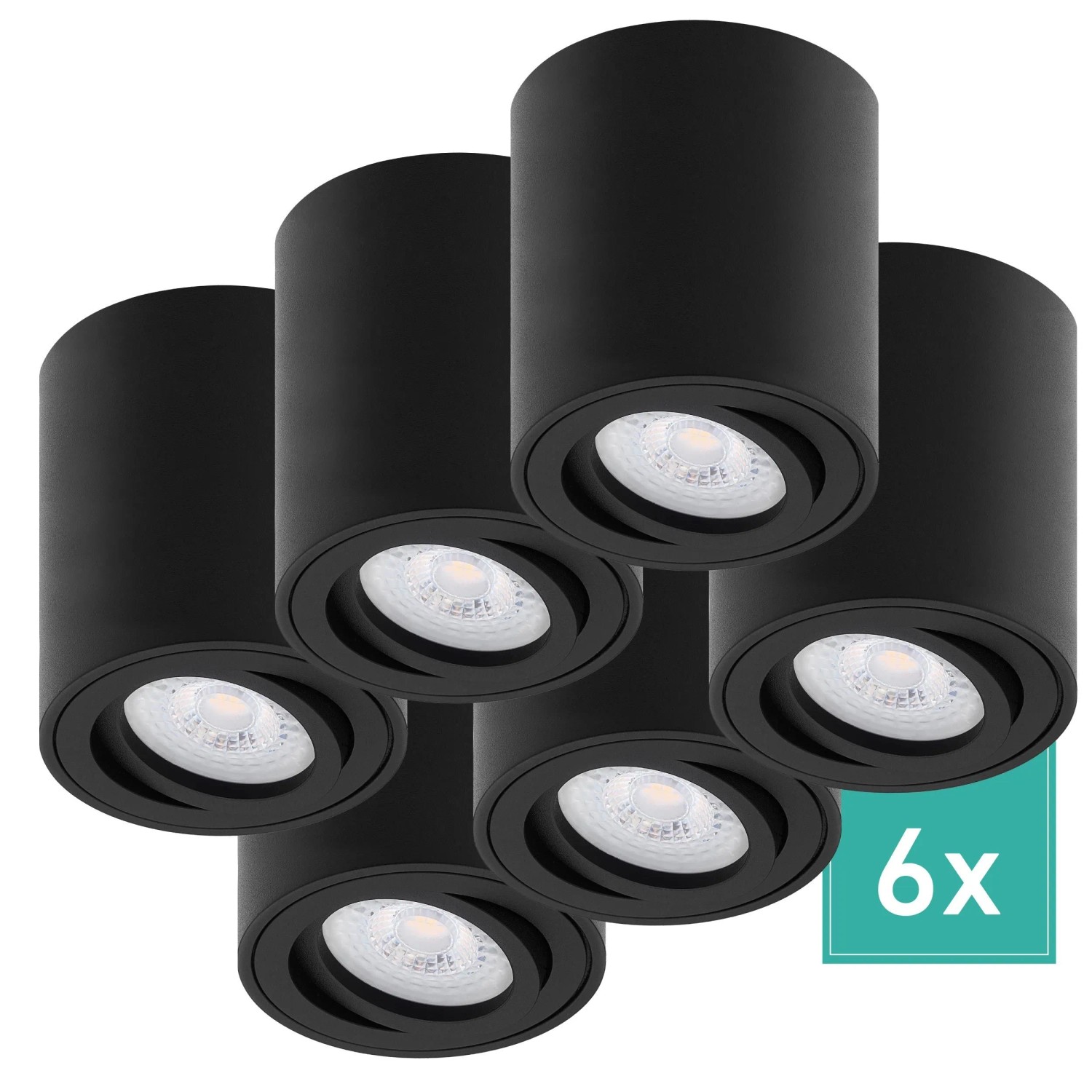 Oktaplex Lile M 6er Set LED-Deckenspots Aufputz Schwarz 3-Stufen-Dimmbar Schwenkbar 4,8W 2700K Warmweiß Aufbaustrahler
