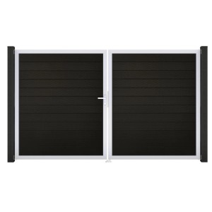 GroJa Solid Steckzaun Tor, 2-flügelig, schwarz, mit Aluminiumrahmen. Sichtschutzzaun Tor für den Garten.