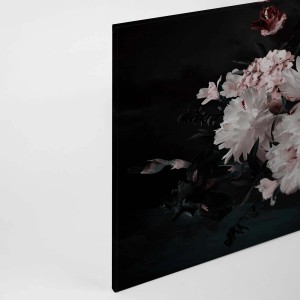Leinwandbild mit Rosen und Blumen in Schwarz und Rosa. Vintage Wanddeko für Wohnzimmer und Schlafzimmer.