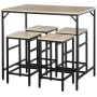 5-teiliges Bartisch-Set Eiche Schwarz: rechteckiger Tisch, 4 Barhocker mit heller Holzplatte, schwarzes Metallgestell, industrieller Stil, platzsparend.