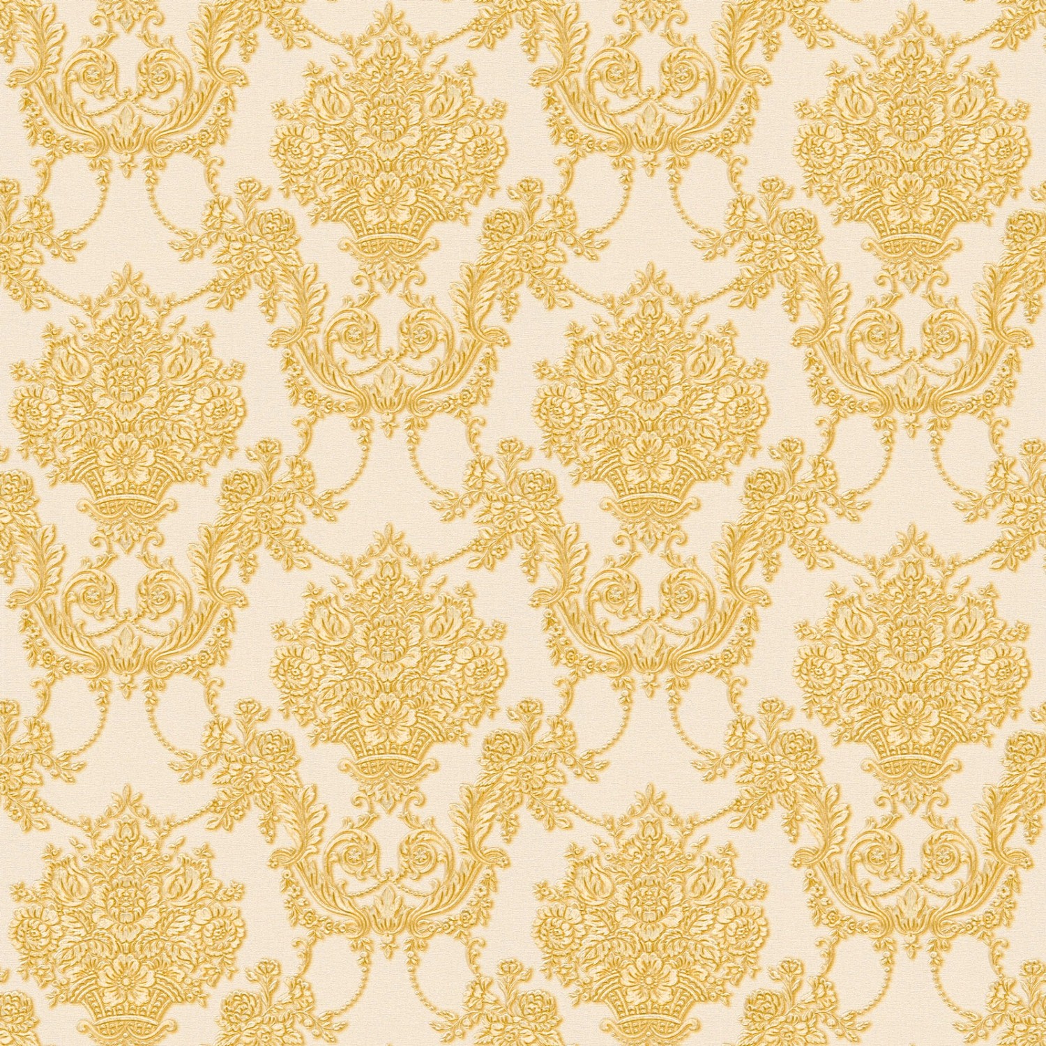 Bricoflor Goldene Tapete Elegant Schlafzimmer und Esszimmer Vliestapete mit Barock Muster aus Vinyl Vlies Barocktapete mit Ornament in Creme Gold