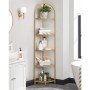 Vasagle Eckregal mit 5 Ebenen aus Hartglas und goldenem Rahmen im Badezimmer.