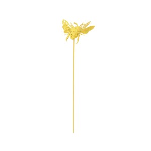 Gelber Bienen-Gartenstecker aus Eisen für Beete & Töpfe. Dekorative Biene auf schlankem Stab.