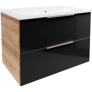 Fackelmann Waschplatz-Set B.Brillant, 80 cm, Asteiche/Anthrazit mit Gussmarmor-Waschtisch.