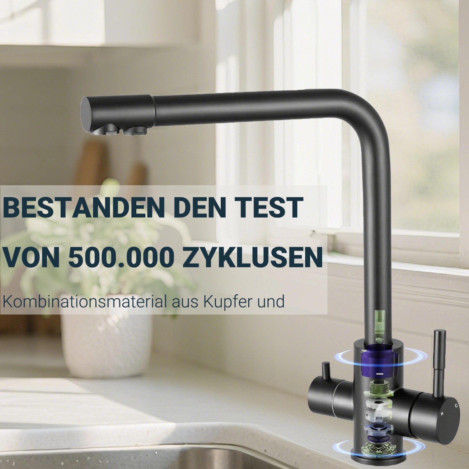 AICA Wasserhahn Schwarz Küche Spültischarmatur 3-Wege mit Trinkwasserfilter 2-Hebel Design für Doppelspülen 360° Schwenkbar_7