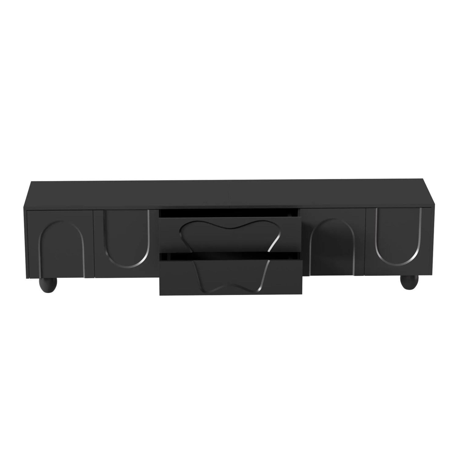okwish TV Schrank mit Holzbeinen Stauraum Minimalistisches Design 180×40×42cm Schwarz