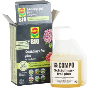 Compo Schädlingsfrei Plus, 100ml Flasche und Karton, Mittel gegen Blattläuse und andere Schädlinge.