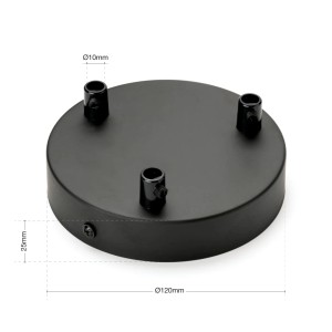Schwarzer Orion Lightstyle Deckenbaldachin mit 3 Auslässen, Ø 120 mm für Lampen und Leuchten.